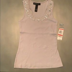 NWT INC Grey Jeweled Tank Top Size Petite